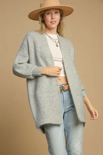 Umgee Full Size Wool Blend Open Front Lantern Sleeve Cardigan